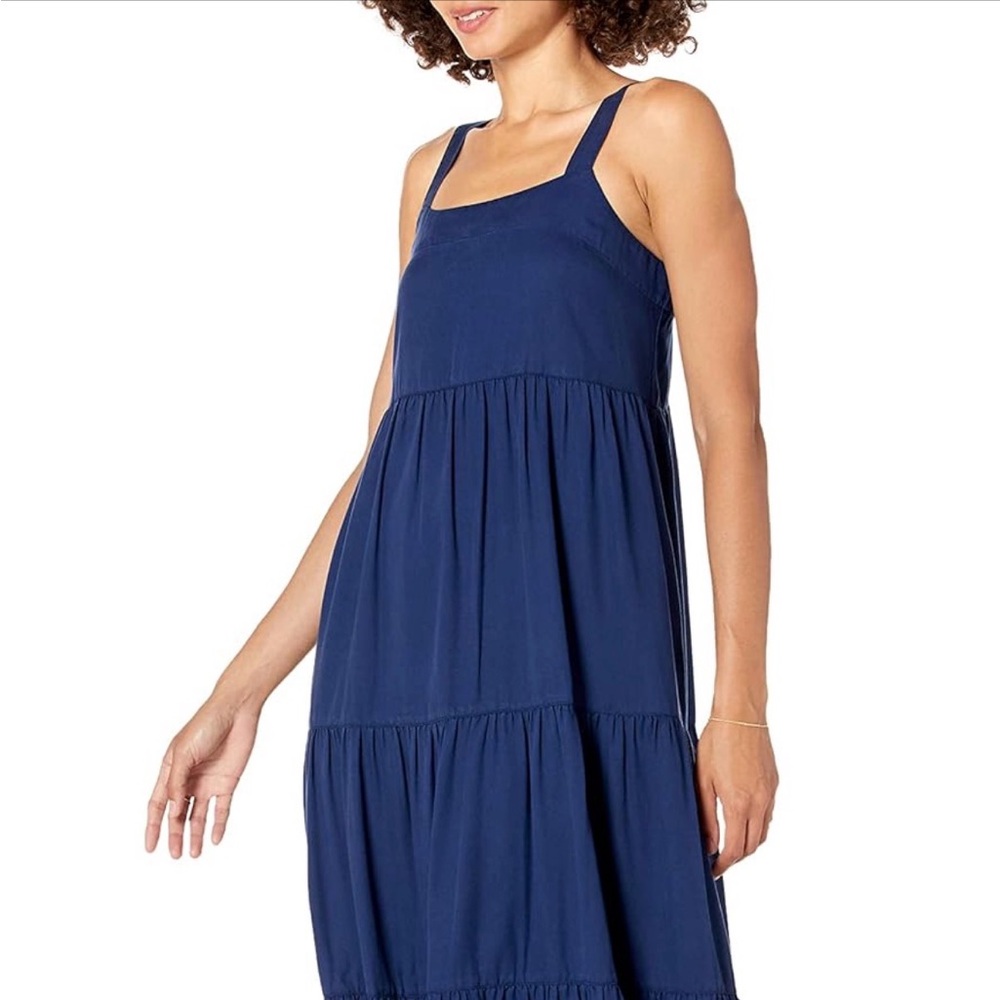The Drop Navy Square-Neck Tiered Maxi Dress